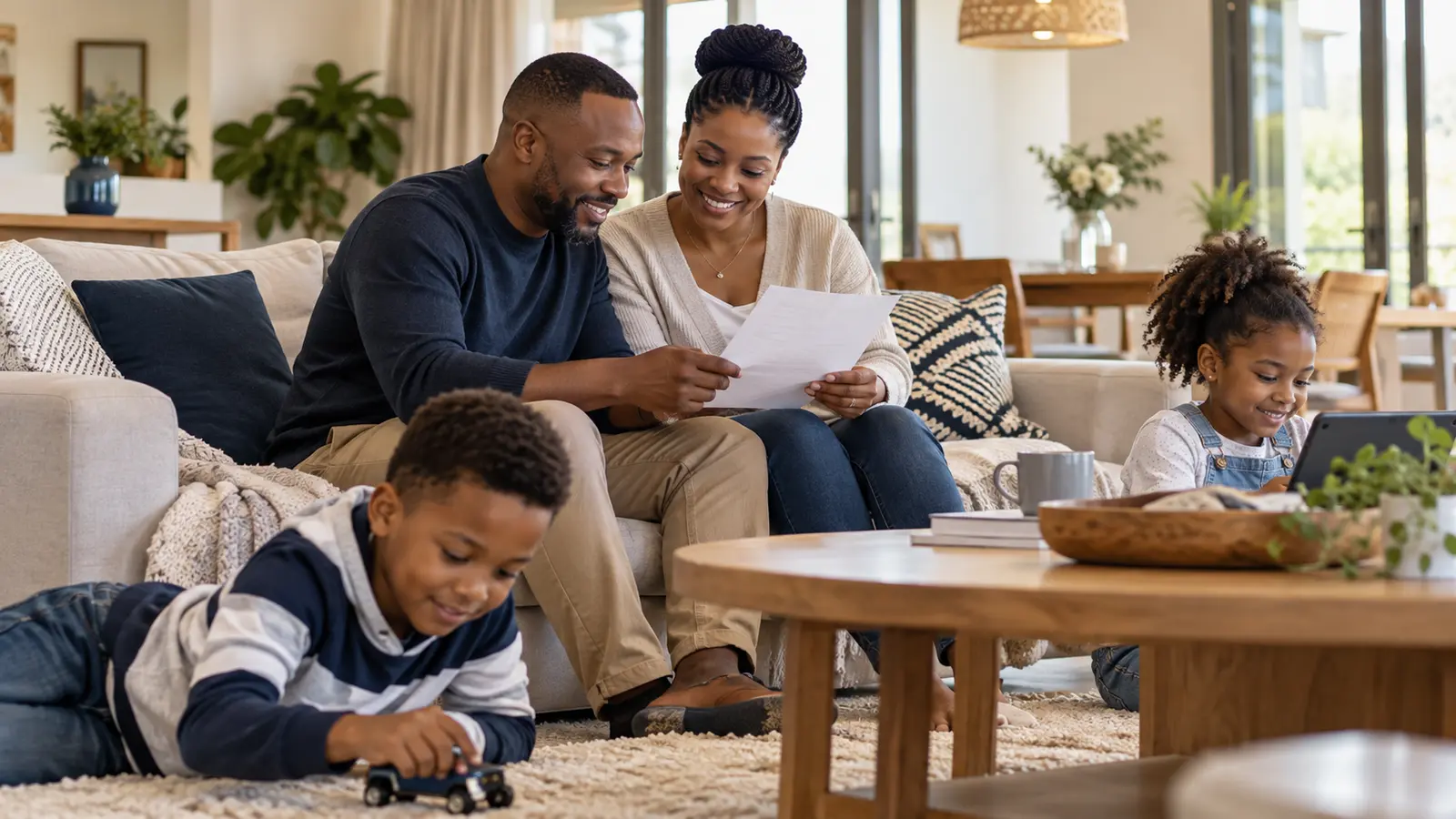 Black South African family reviewing their financial protection